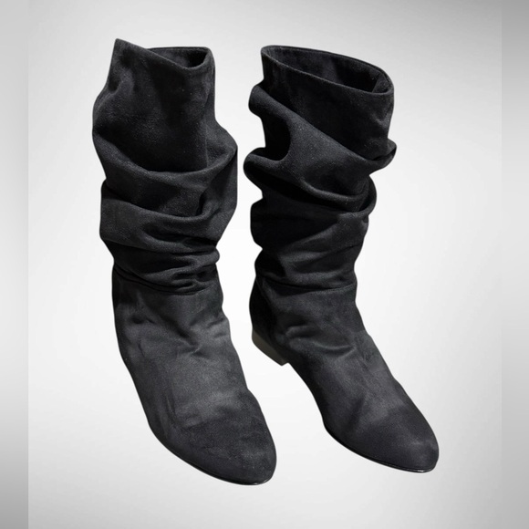 Womens Black Suede Slouchy Mid-Calf Boots Size 10M 3/4” Heel - Picture 3 of 15